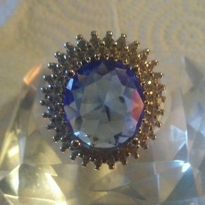925 Sterling Silver created Sapphire & topaz ring